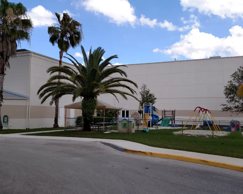 A building with palm trees Commercial contracting