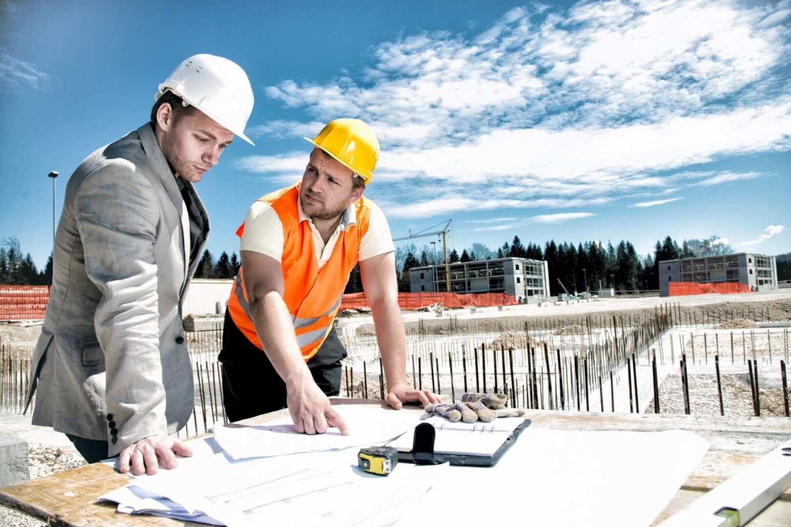 Two men in hard hats architectural commercial contracting florida